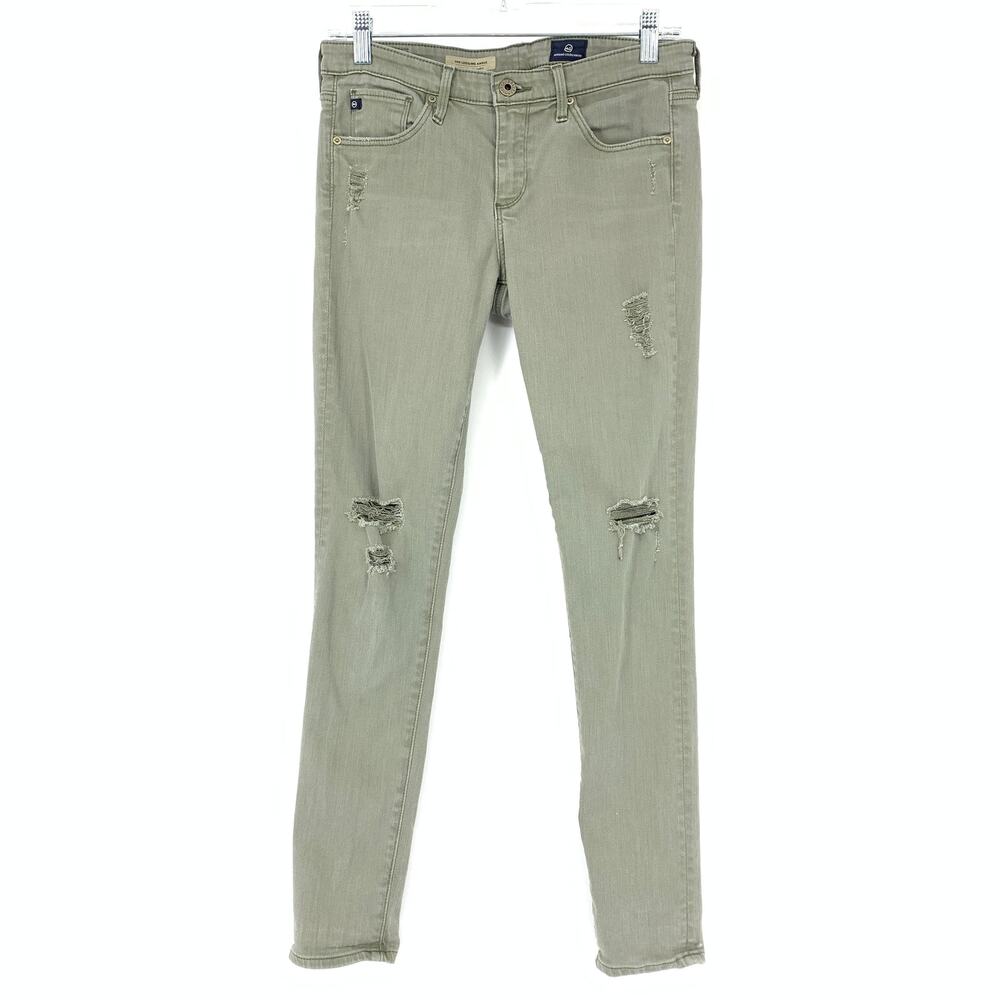 AG Adriano Goldschmied Women's Size 27 The Legging Ankle Distressed Jeans Green